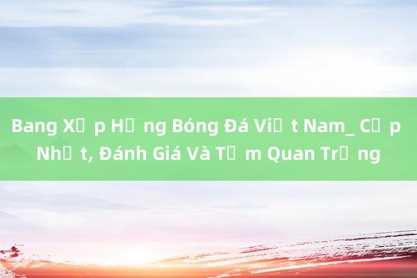 Bang Xếp Hạng Bóng Đá Việt Nam_ Cập Nhật， Đánh Giá Và Tầm Quan Trọng